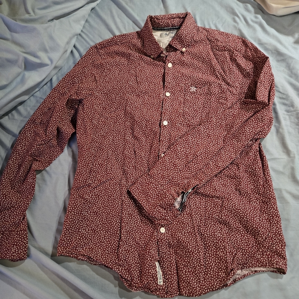 Penguin Burgundy Micro-Print Button-Down Shirt